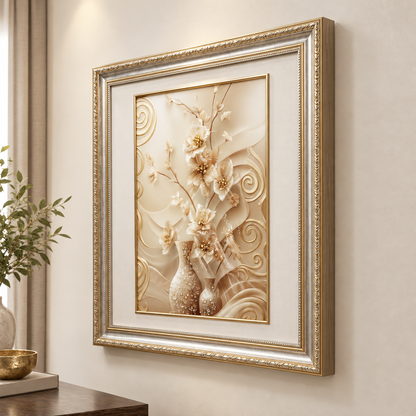 Opulent Bloom framed floral art angled view