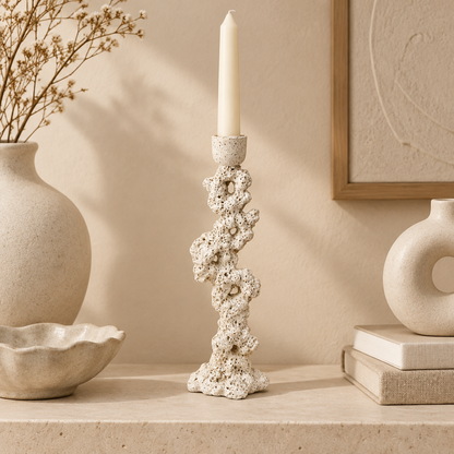 Coral rock candlestick in sculptural shelf styling