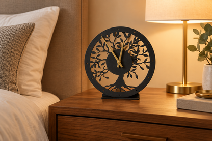 Tree of life clock on bedside table