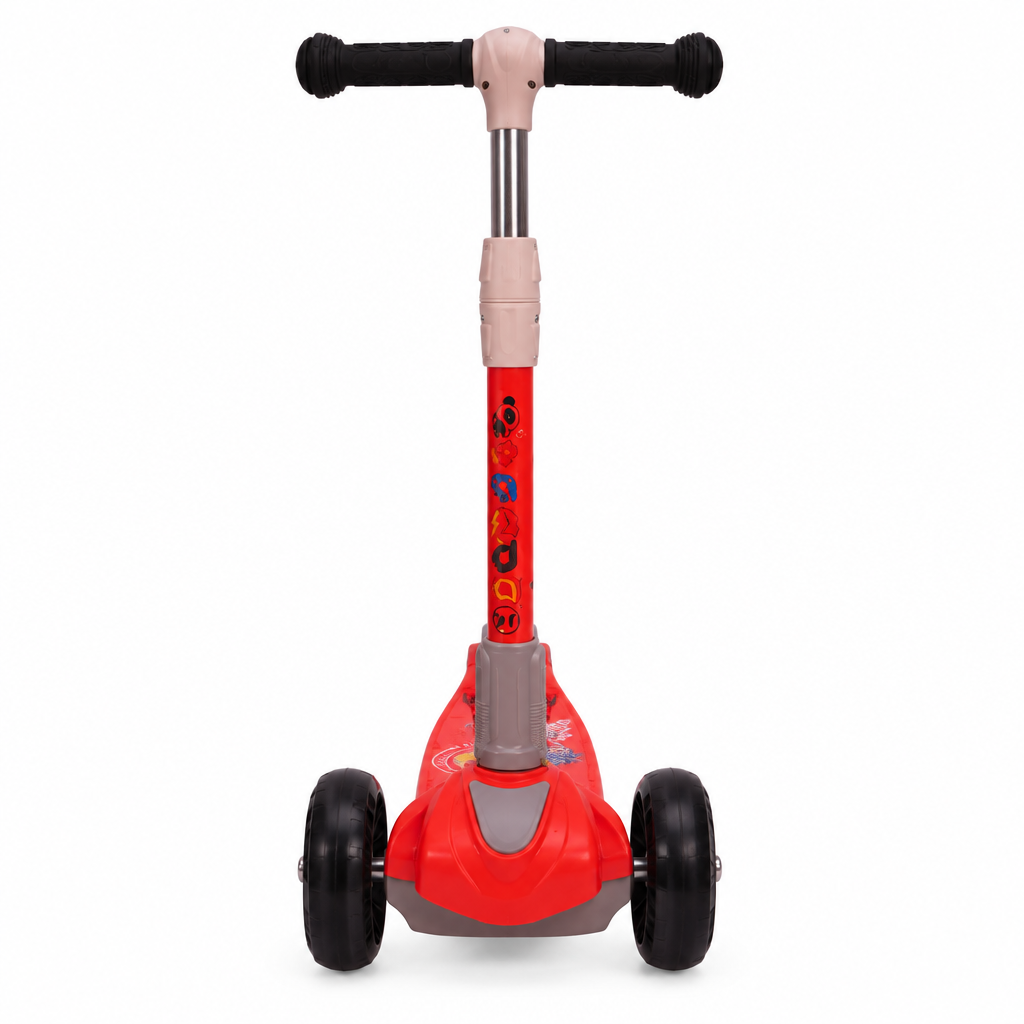 Red kids 3-wheel kick scooter, front view