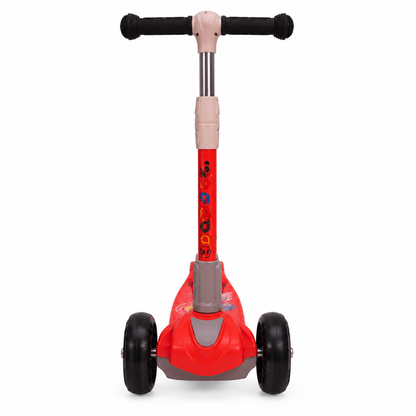 Red kids 3-wheel kick scooter, front view