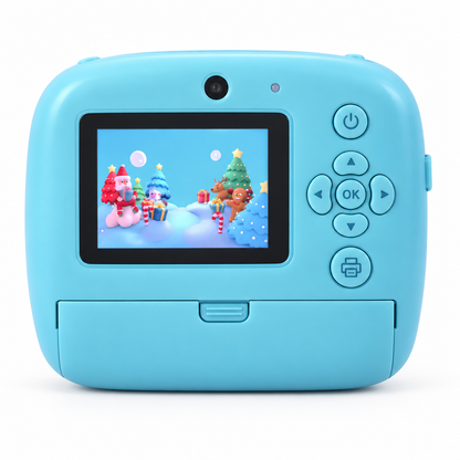 Instant kids camera, back view showing screen and buttons