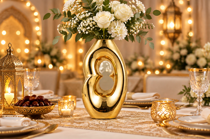 Gold vase on festive table