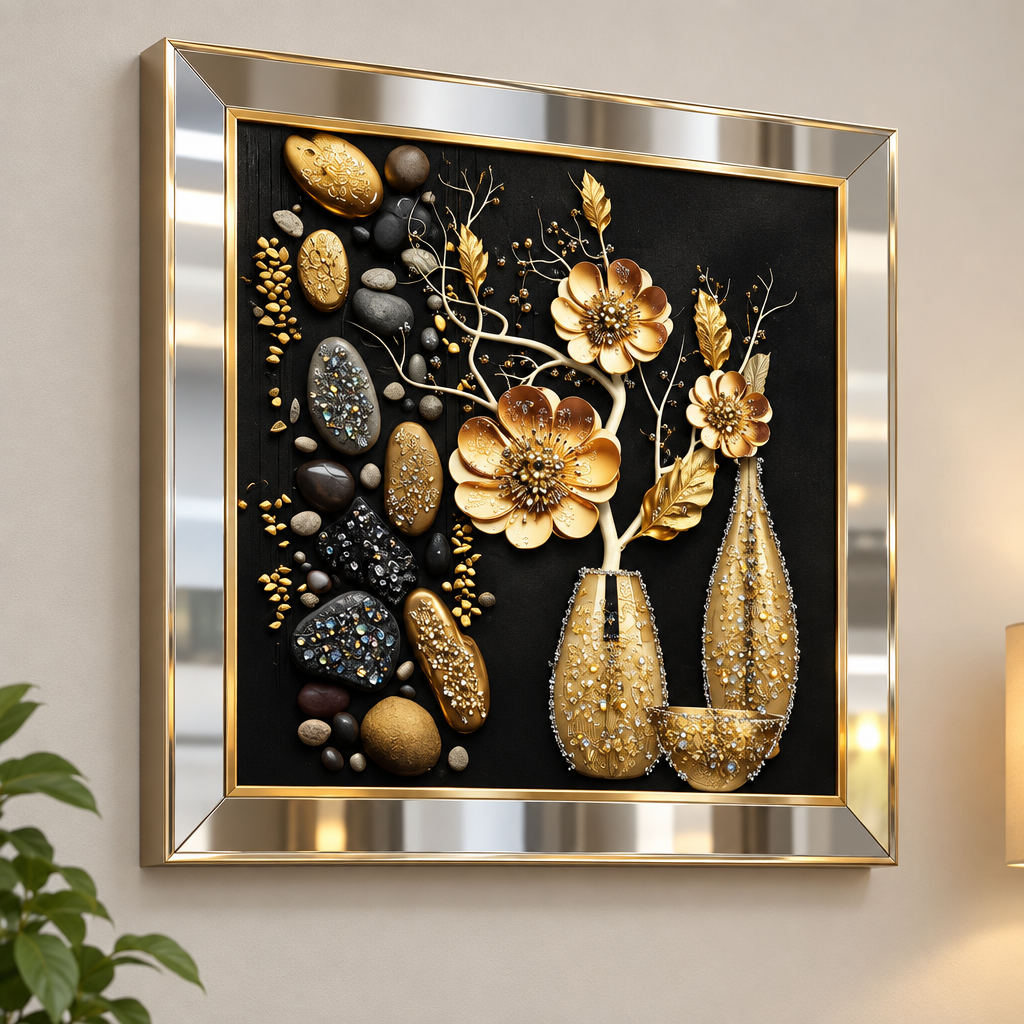 Golden Floral 3D Wall Art angled view
