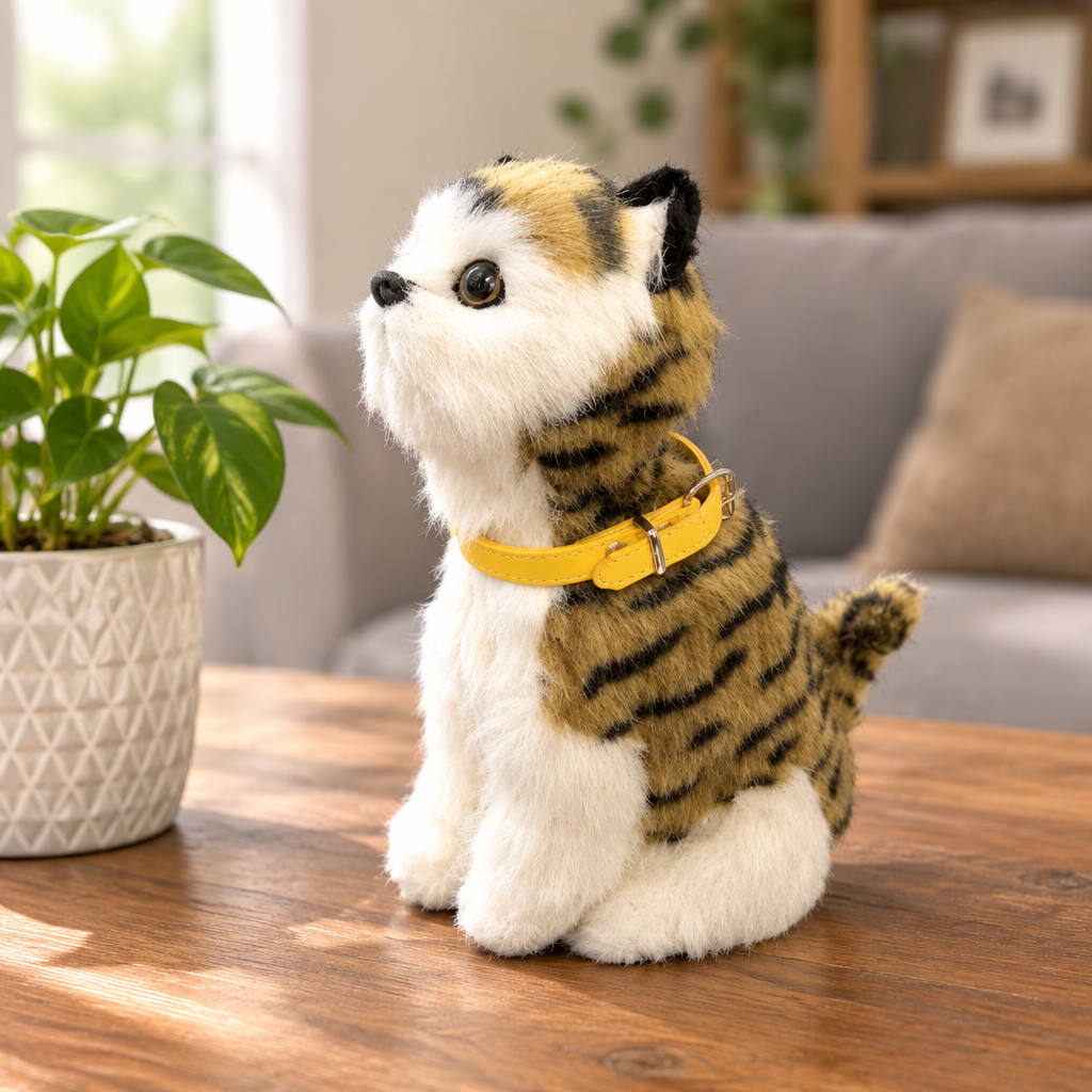 Cat toy on a wooden table next to a plant