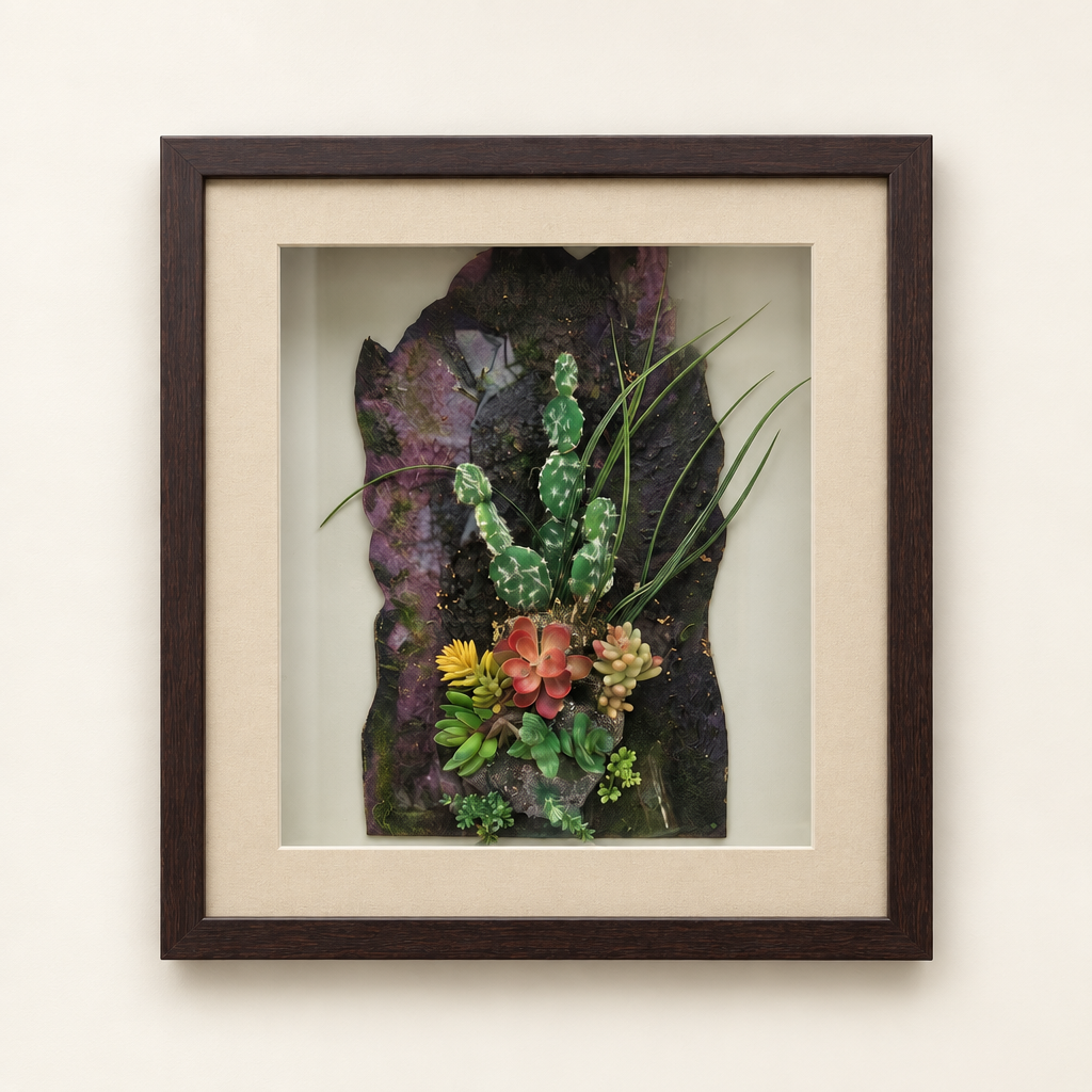 Desert Harmony succulent shadow box front view
