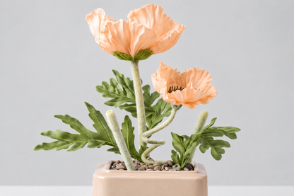 Peach poppy petals close-up