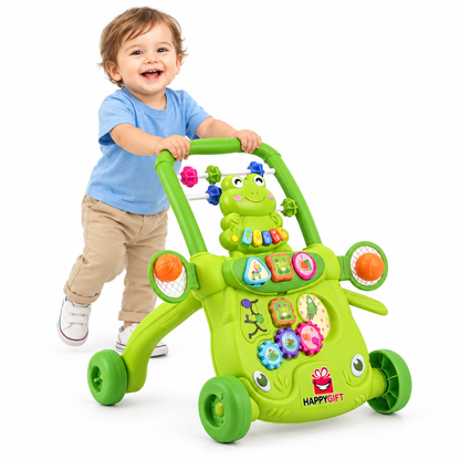 Toddler walking with frog learning walker