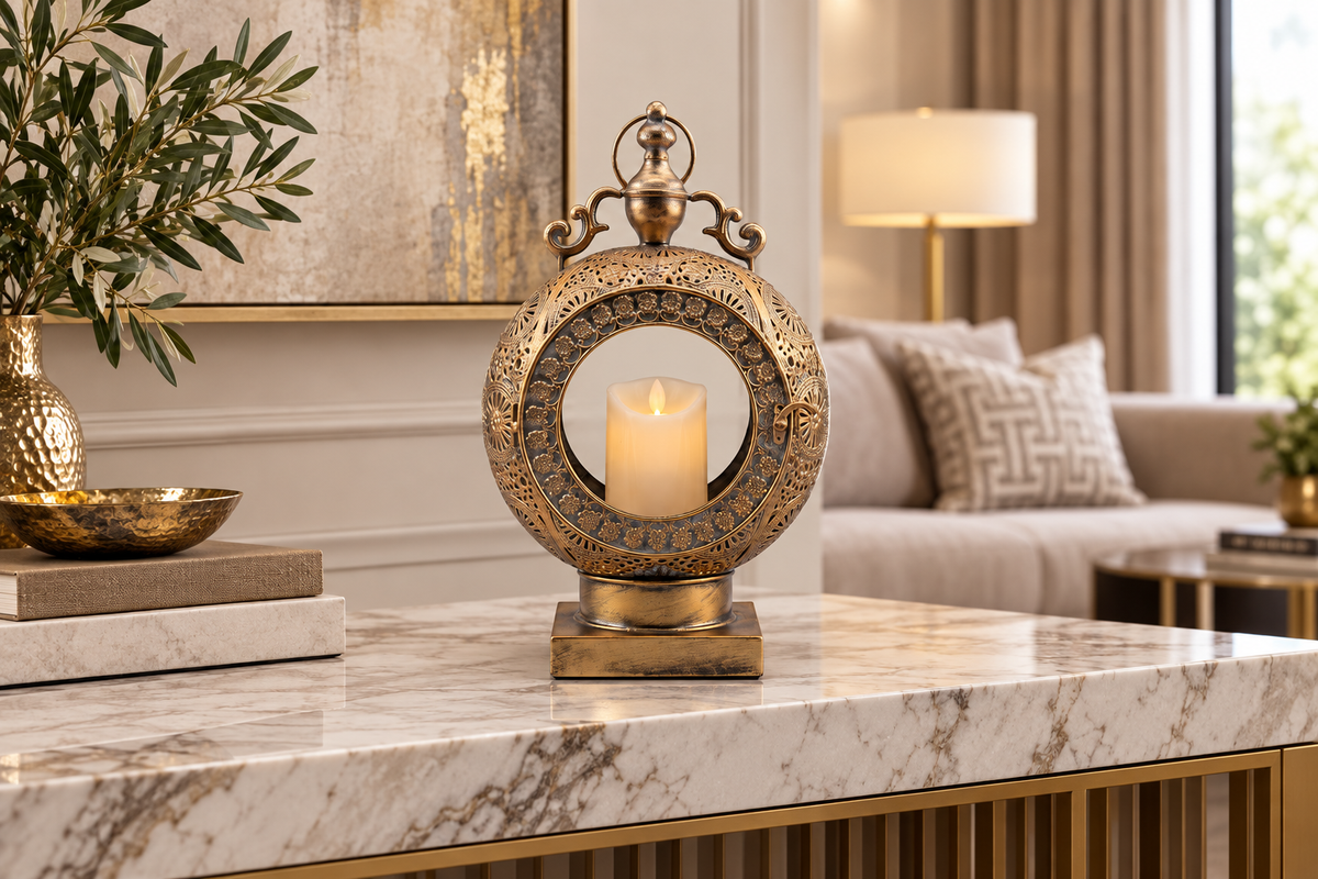 Lantern on marble console
