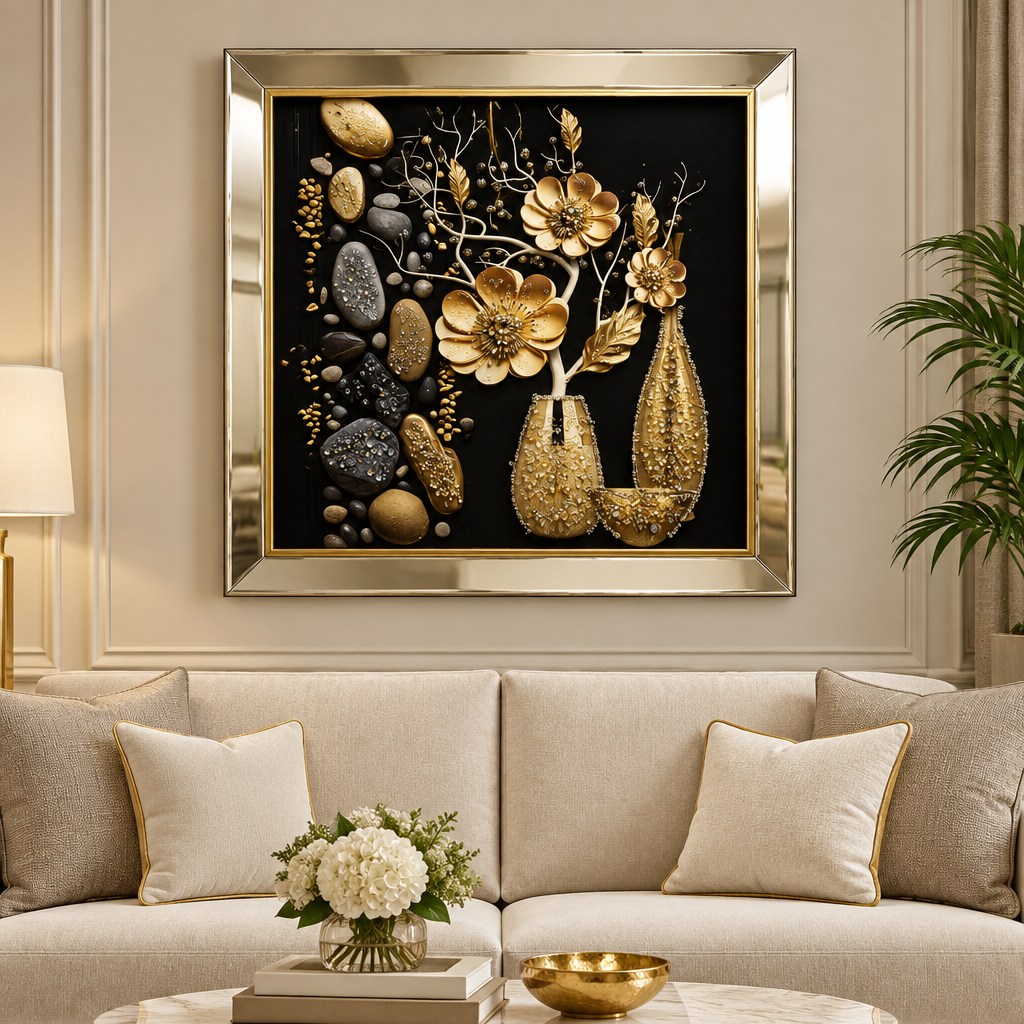 Golden Floral 3D Wall Art in living room