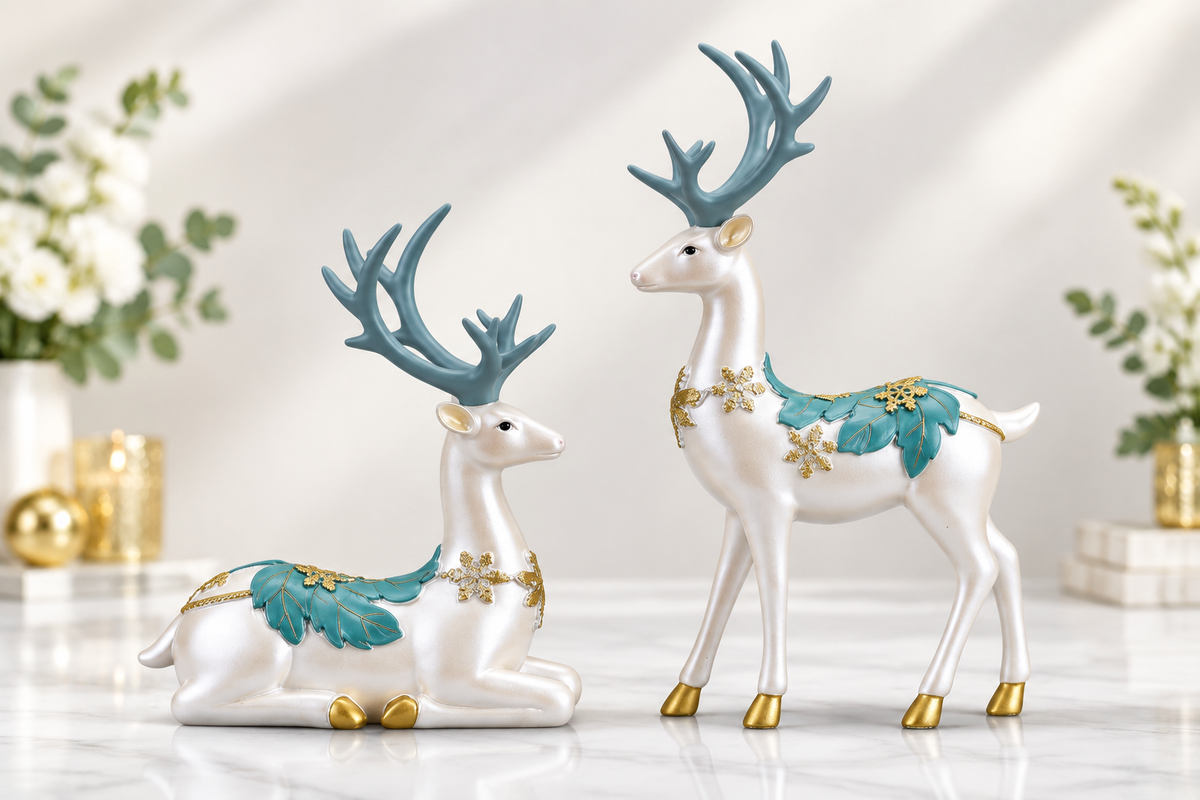 White and teal deer detail close-up