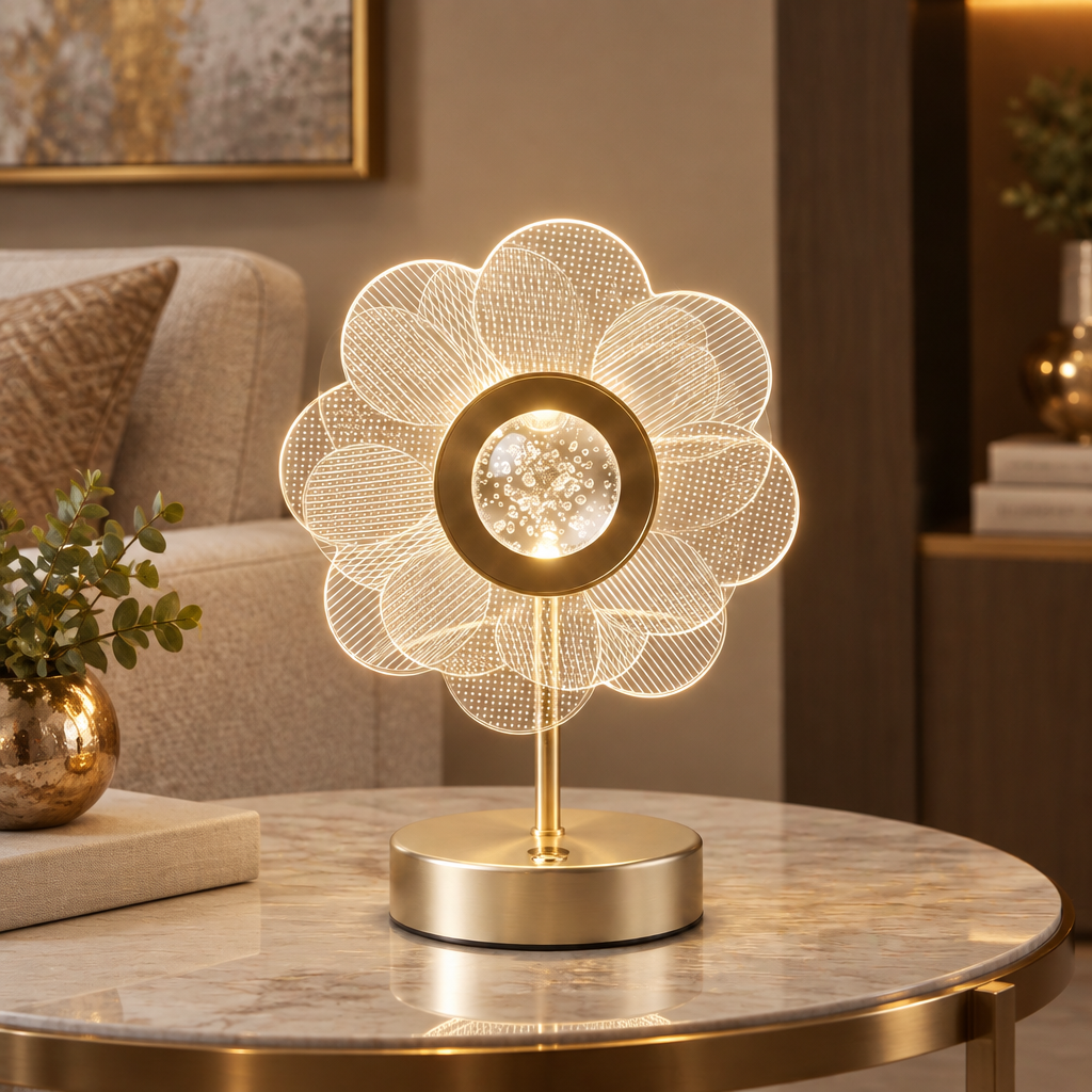 Gilded Bloom flower lamp in living room