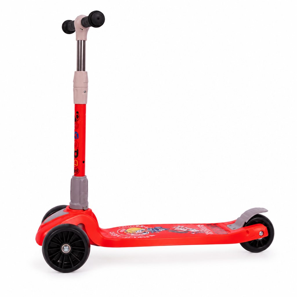 Red kids 3-wheel kick scooter, side view