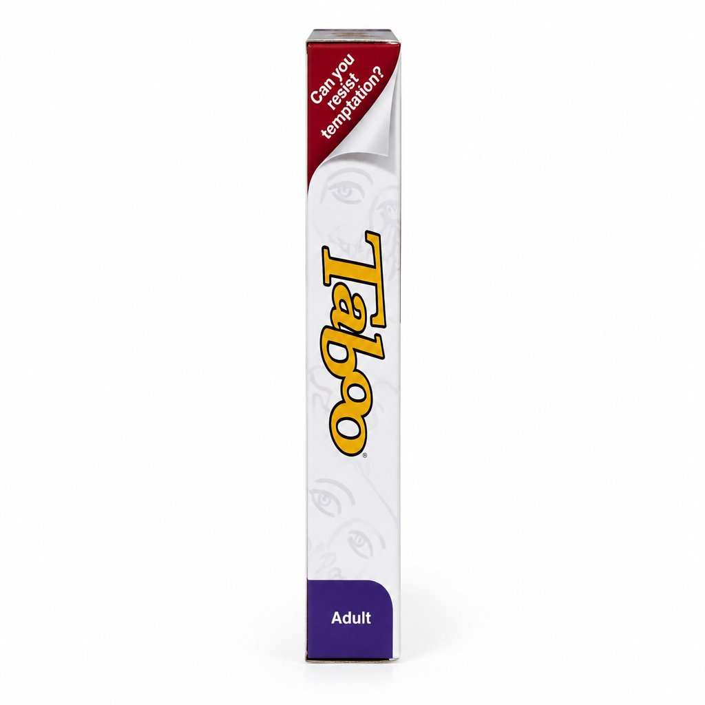 Taboo party game box, side view