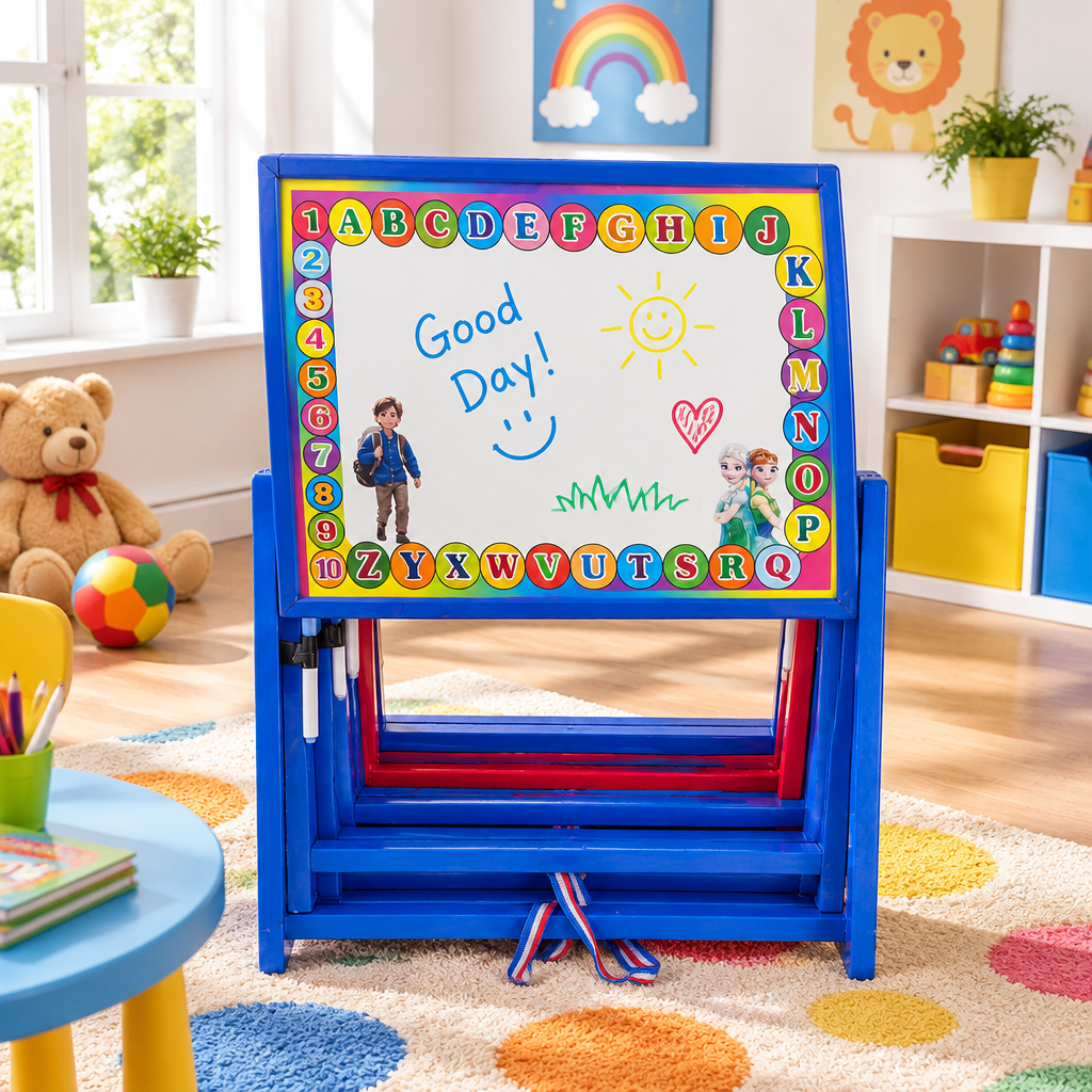 Kids whiteboard with stand in a colorful playroom