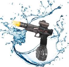 Electric Water Gun with LED Fire Effect – High-Speed Automatic Water Blaster Toy with Scope & Large Drum Magazine