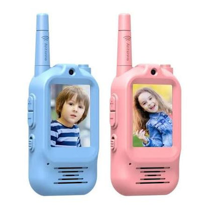Kids Video Walkie Talkie Set – Dual-Way Interactive Video & Voice Intercom, HD Camera, Rechargeable Toy with Lanyard (Pink & Blue)