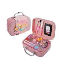 Makeup Kit with Glitter Vanity Case – Washable Cosmetic Playset with Mirror & Nail Polish Accessories for Girls