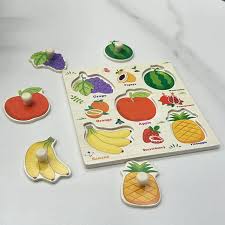 Garden Fresh Fruit Peg Puzzle – 9-Piece Wooden Learning Board for Vocabulary, Color Matching & Fine Motor Skills