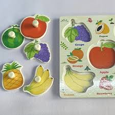 Garden Fresh Fruit Peg Puzzle – 9-Piece Wooden Learning Board for Vocabulary, Color Matching & Fine Motor Skills