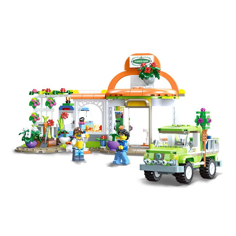 JIE STAR City Global Flower Shop – Building Set with Vehicle & Minifigures