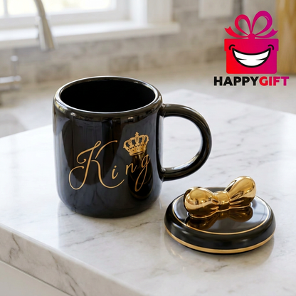 Black King Mug with Gold Crown & Bow Lid | Happy Gift
