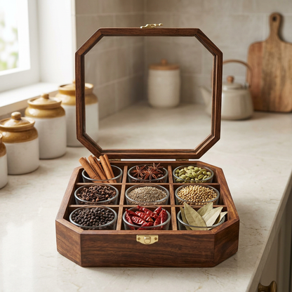 Wooden Kitchen Organizer Box with Glass Lid | Happy Gift