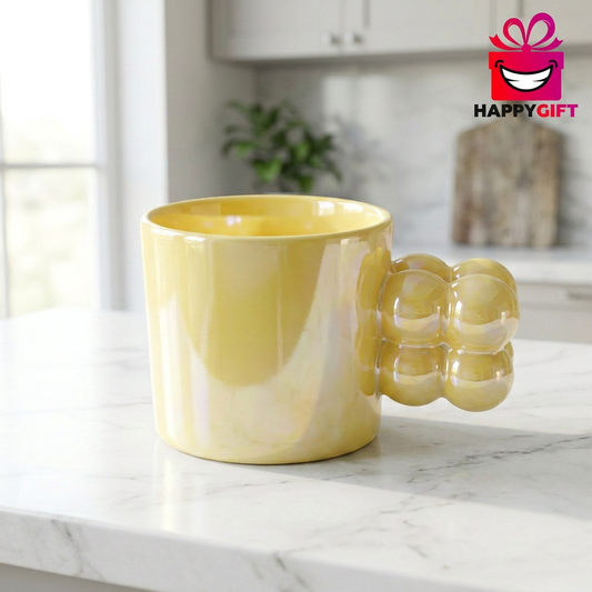 Pearl Yellow Bubble Handle Tea & Coffee Mug | Happy Gift
