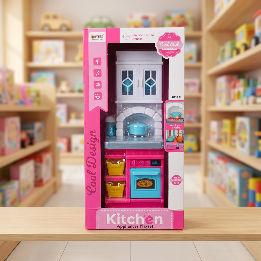 Kids Kitchen Playset with Accessories – Pink | Happy Gift
