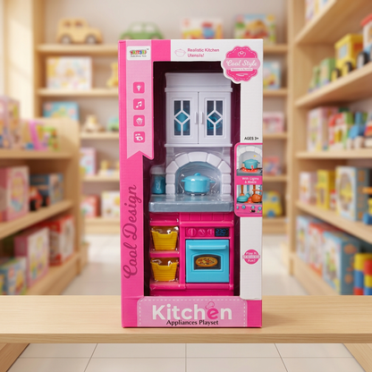 Kids Kitchen Playset with Accessories – Pink | Happy Gift