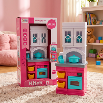 Kids Kitchen Playset with Accessories – Pink | Happy Gift