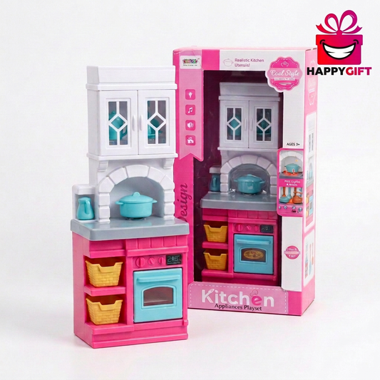 Kids Kitchen Playset with Accessories – Pink | Happy Gift