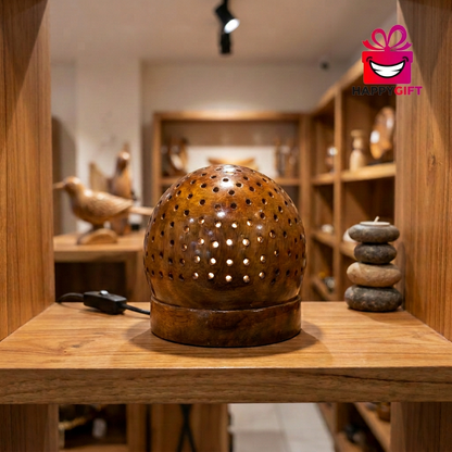 Brown Perforated Dome Table Lamp | Happy Gift