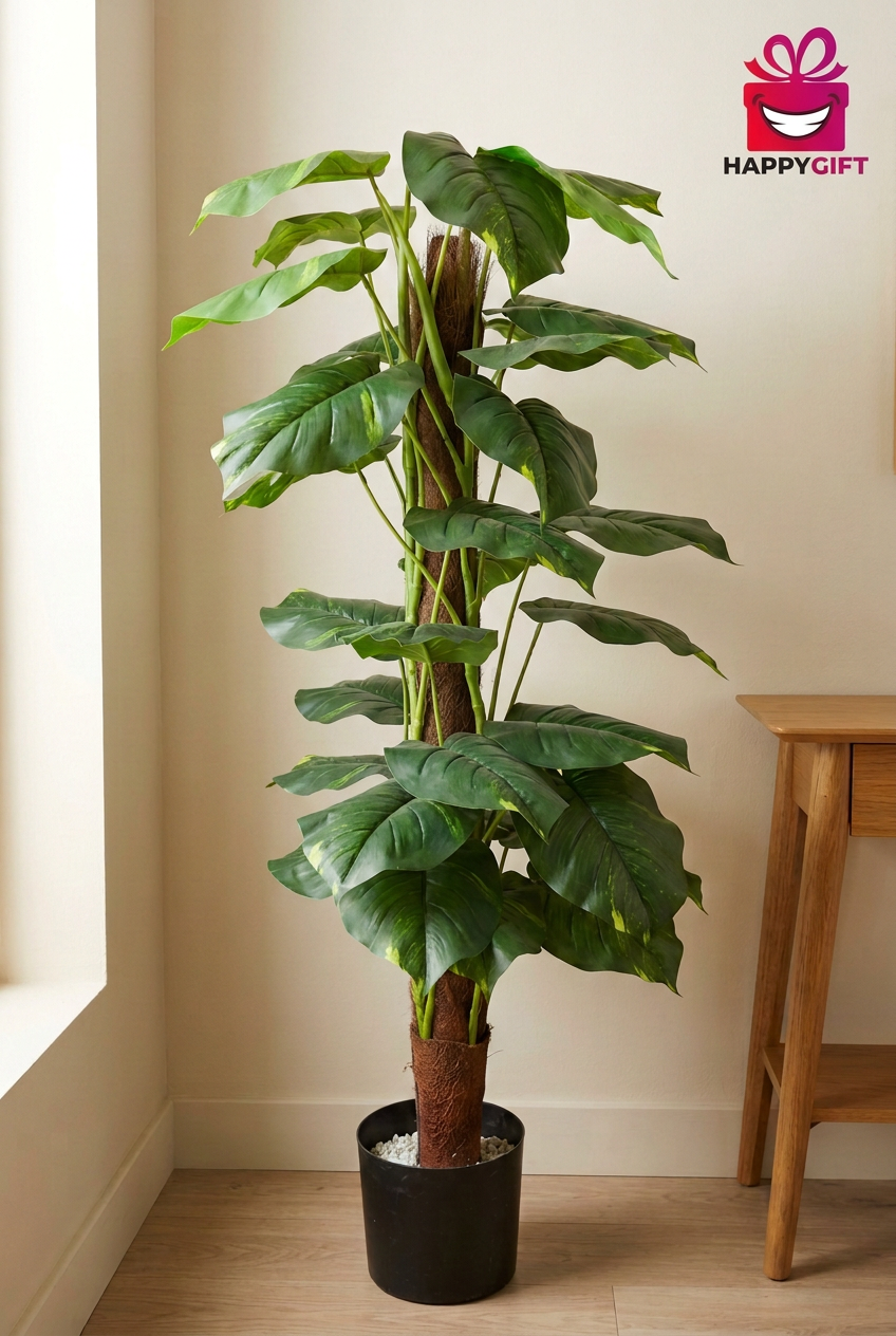 Leafy Decorative Plant in Black Pebble Planter | Happy Gift