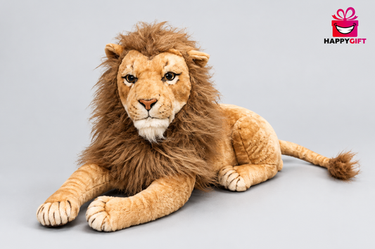 60CM  Lion Plush Toy with Shaggy Mane, Lying-Down Design | Happy Gift