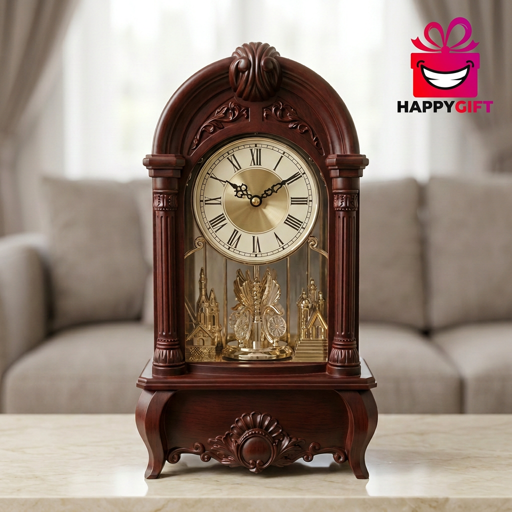 Vintage-Style Brown Mantel Clock with Roman Numerals | Happy Gift