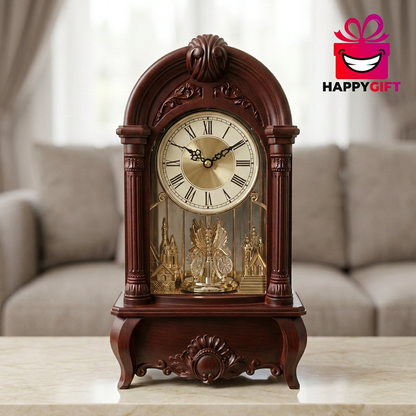 Vintage-Style Brown Mantel Clock with Roman Numerals | Happy Gift
