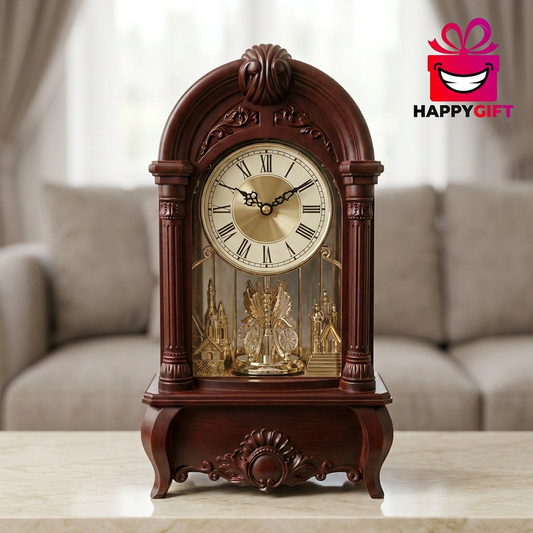 Vintage-Style Brown Mantel Clock with Roman Numerals | Happy Gift