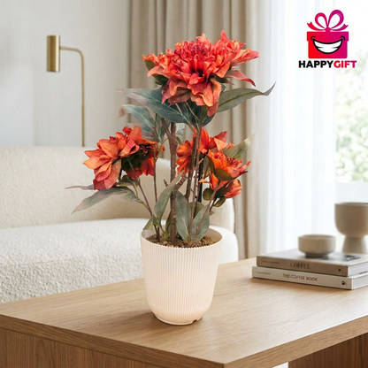 Artificial Coral Peony Flower Arrangement in White Pot | Happy Gift