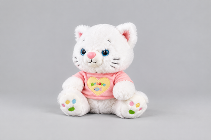 40CM White Cat Plush Toy with Pink Heart Shirt | Happy Gift