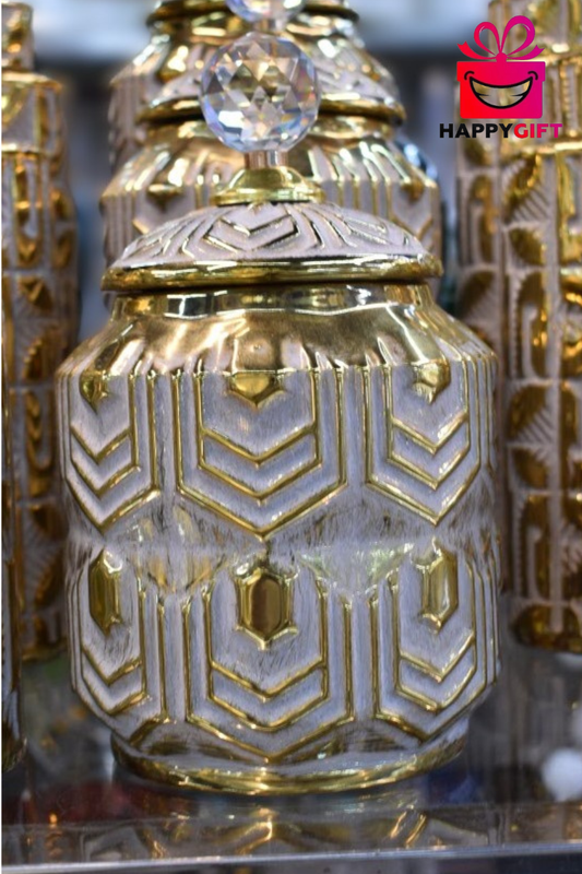 Modern Gold Embossed Ceramic Jar with Crystal Knob – Decorative Candy & Storage Pot