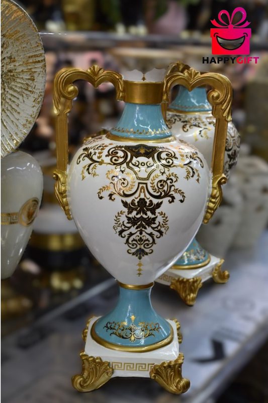 Classic Baroque Double-Handle Trophy Vase – Gloss White & Gold Showpiece