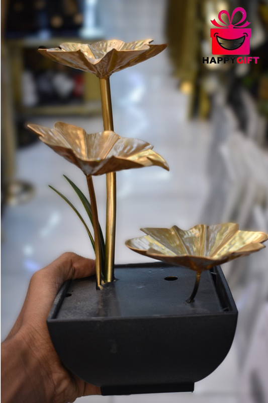 3-Tier Gold Lotus Leaf Desk Fountain – Modern Tabletop Waterfall Ornament