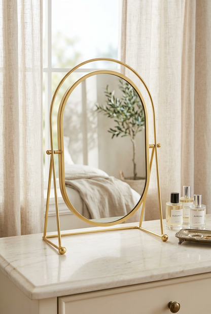 Gold Oval Tabletop Vanity Mirror with Stand | Happy Gift