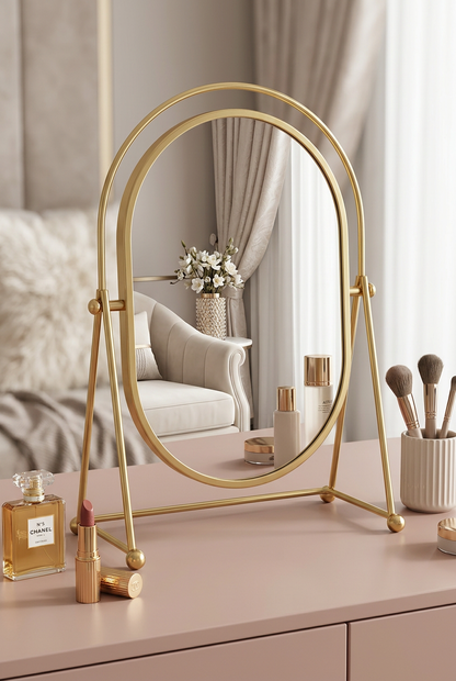 Gold Oval Tabletop Vanity Mirror with Stand | Happy Gift