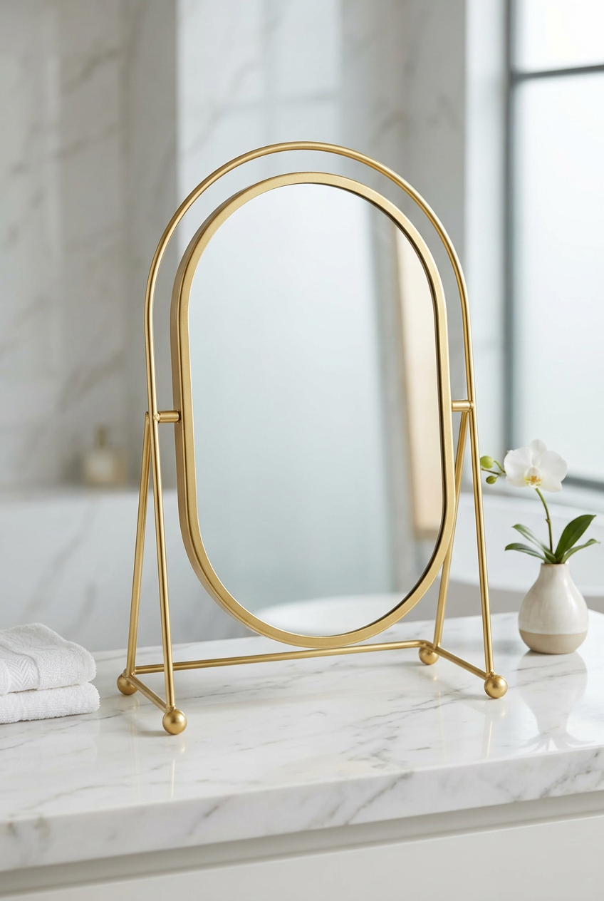 Gold Oval Tabletop Vanity Mirror with Stand | Happy Gift