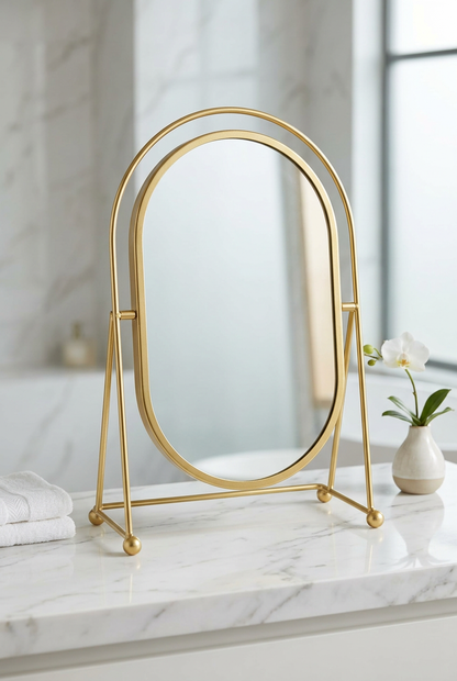 Gold Oval Tabletop Vanity Mirror with Stand | Happy Gift