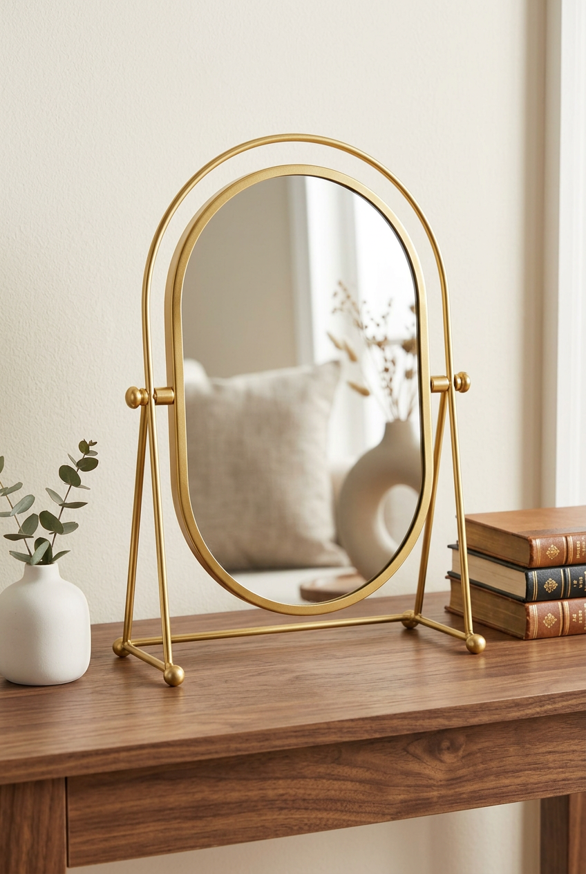 Gold Oval Tabletop Vanity Mirror with Stand | Happy Gift