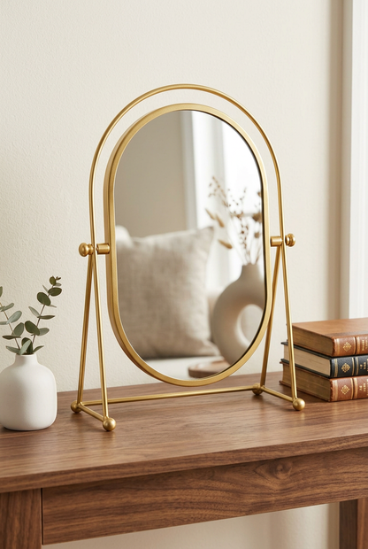 Gold Oval Tabletop Vanity Mirror with Stand | Happy Gift