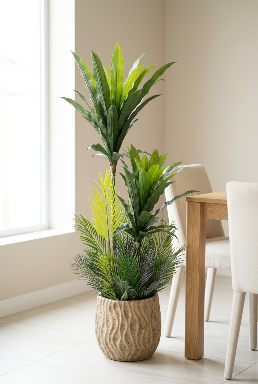 Mixed-Leaf Decorative Plant in Tan Planter | Happy Gift